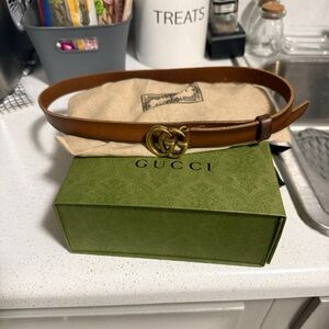 Gucci Brown Leather Belt with Gold GG Buckle